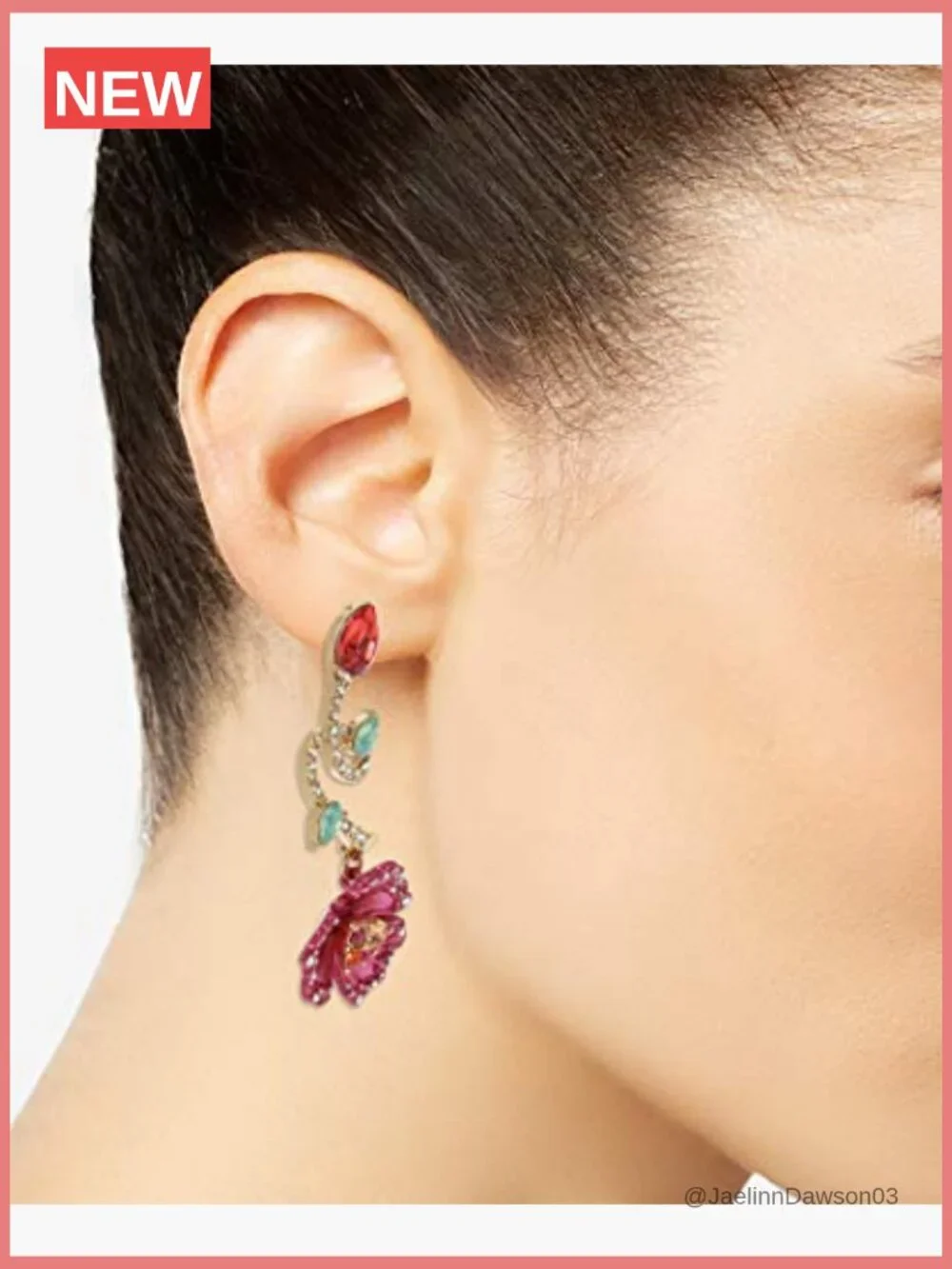 Mismatch Floral Drop Earrings Post Back Gold-Tone